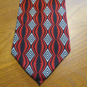 Vintage Enrico Capucci Tie Mens 60 in Silk Wide Red Black Geometric